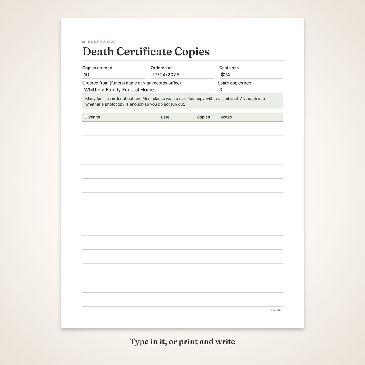 When Someone Dies: Family Checklist & Organizer photo 4, fillable demo