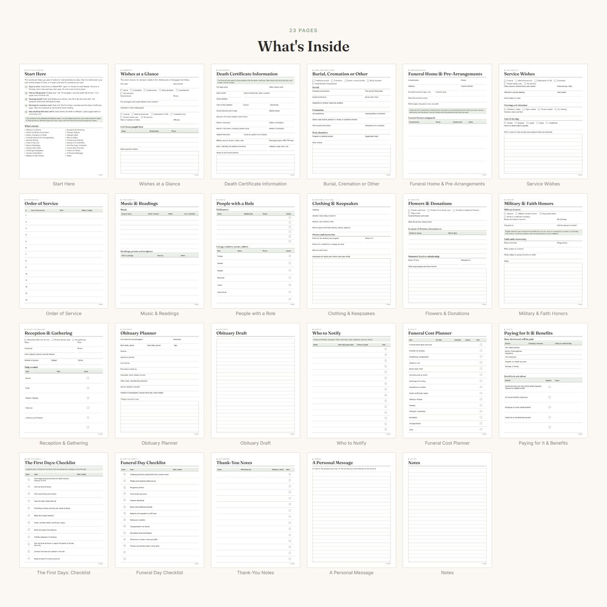 Funeral & Memorial Planning Workbook photo 2, whats inside