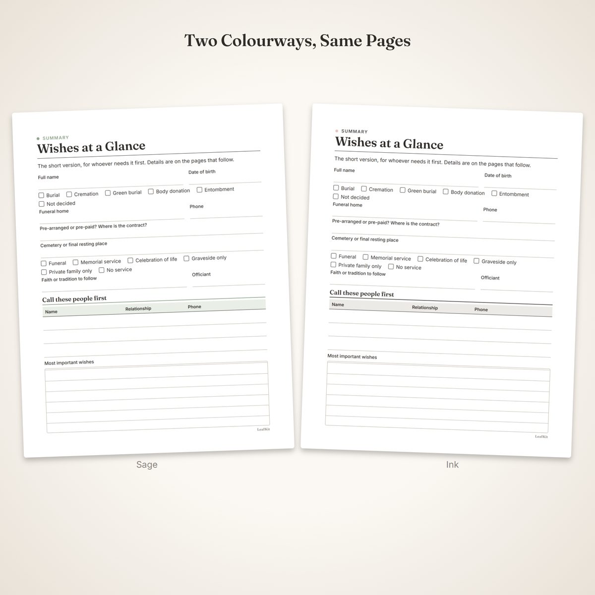 Funeral & Memorial Planning Workbook photo 5, colourways