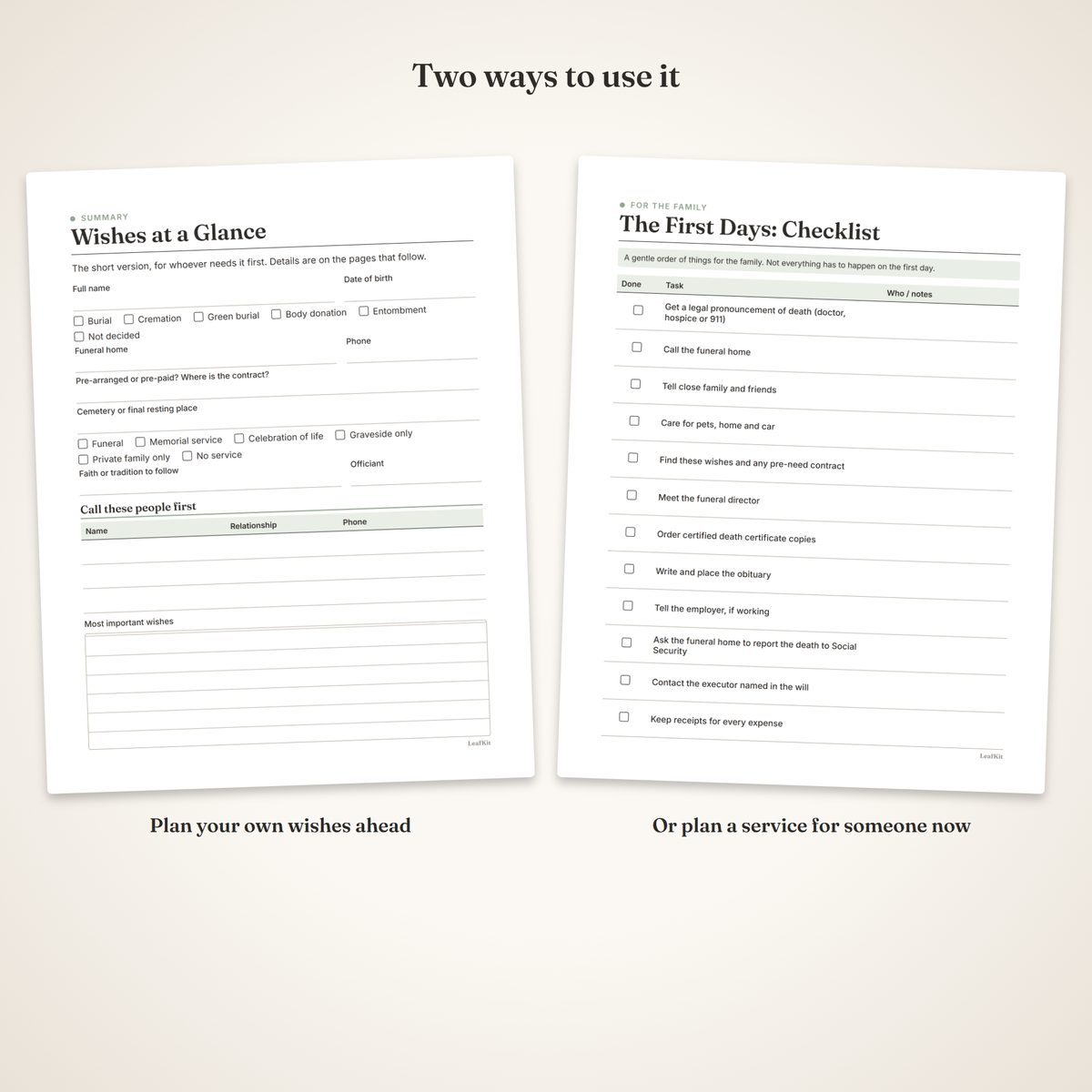 Funeral & Memorial Planning Workbook photo 7, two uses