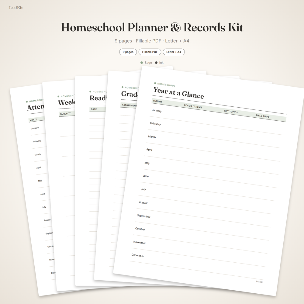 Homeschool Records Kit cover, a fillable homeschool planner