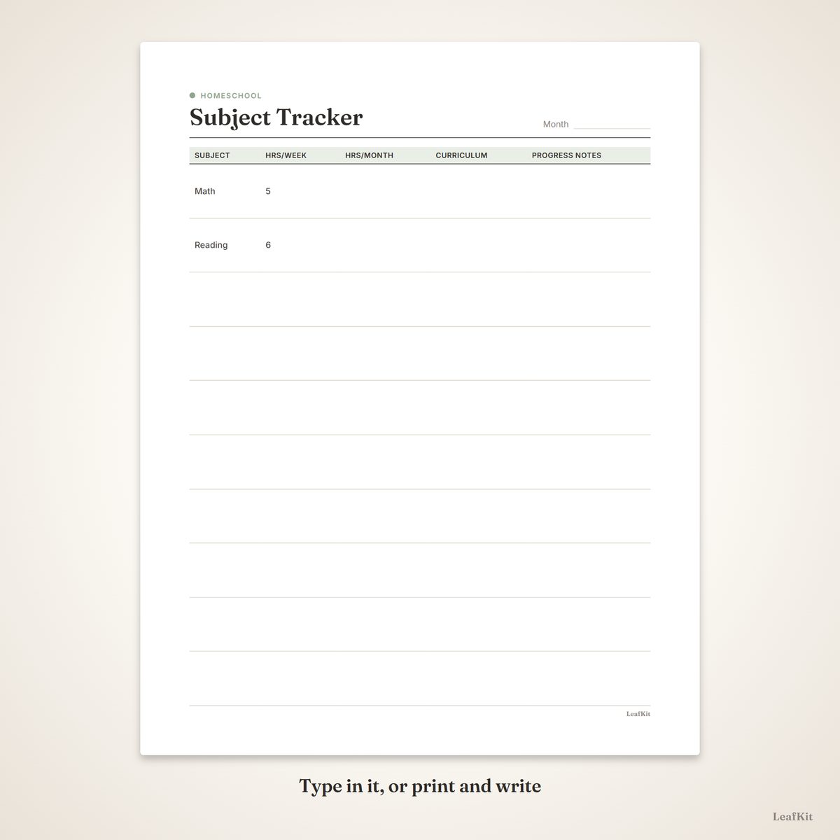Homeschool Records Kit photo 4, fillable demo