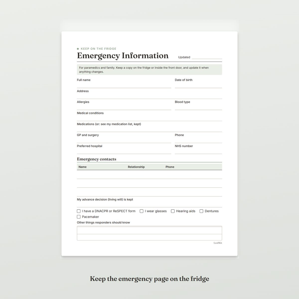 If Something Happens to Me Binder: UK Edition photo 7, fridge