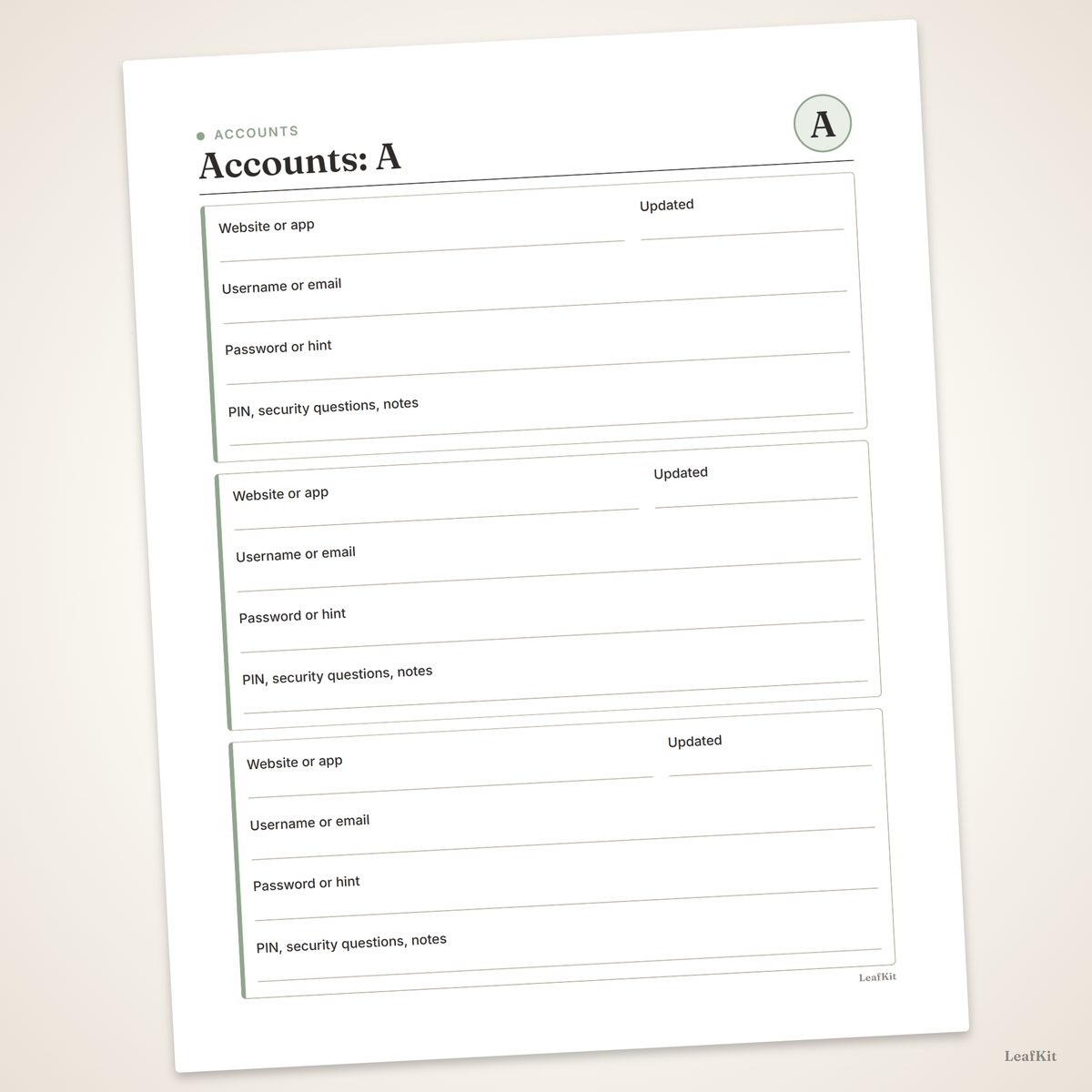 Large Print Password Book photo 3, closeup