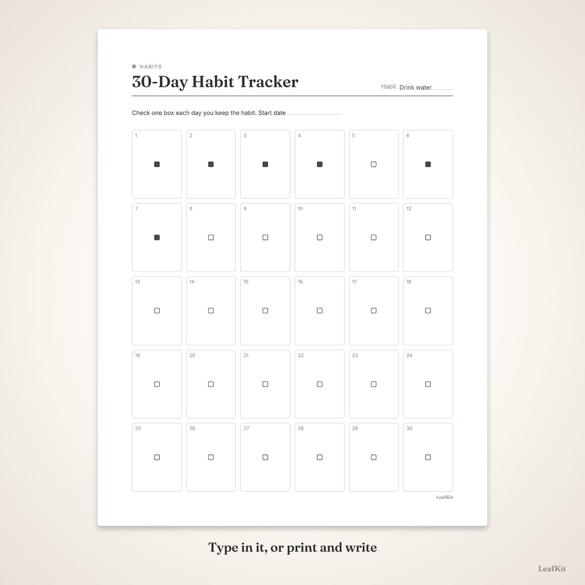 30-Day Habit Tracker photo 4, fillable demo