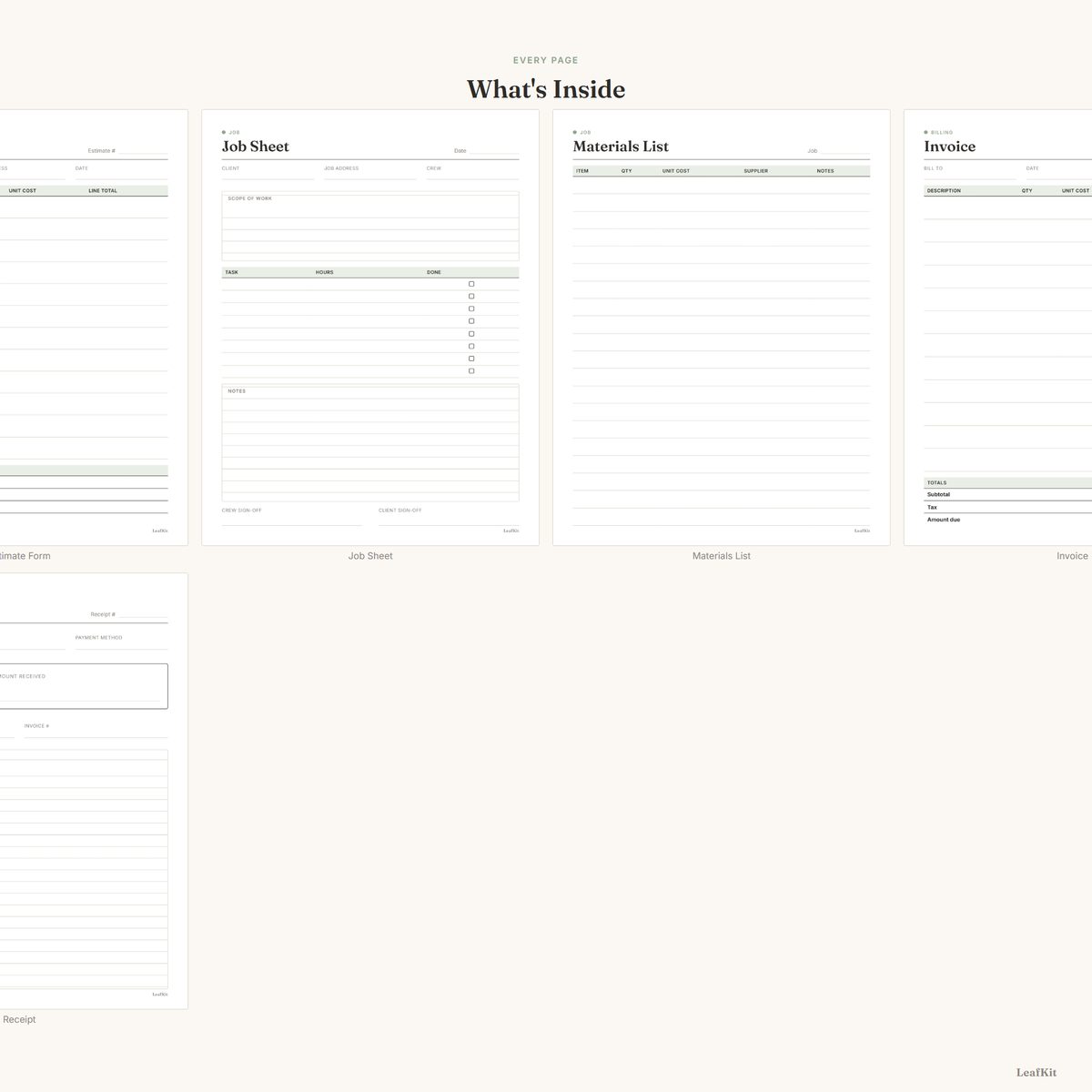 Estimate & Invoice Kit photo 2, whats inside