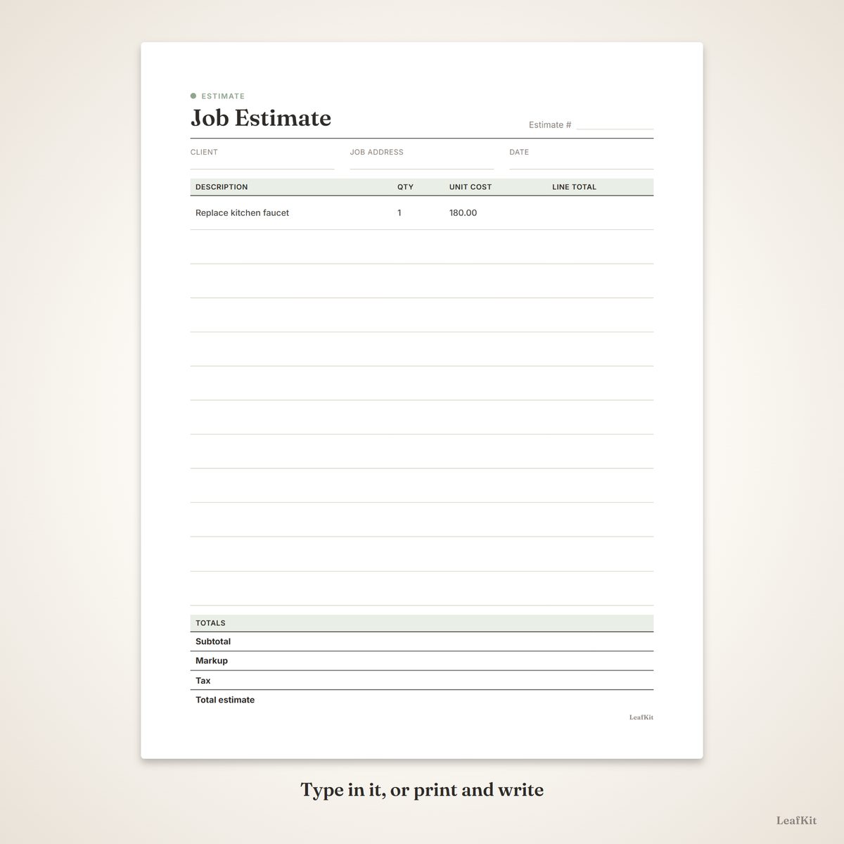 Estimate & Invoice Kit photo 4, fillable demo